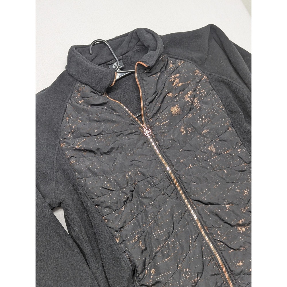 New Balance Womens 2X Black Fleece Quilted Hybrid Jacket Rose Gold Full Zip